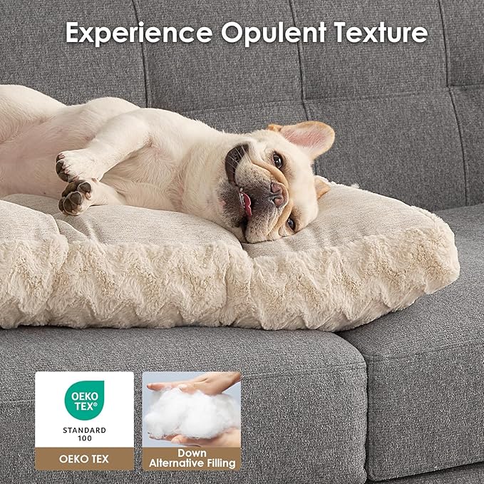 EHEYCIGA Washable Medium Dog Bed for Crate 29x21 Inch, Reversible Kennel Pad for Dogs Weight Up to 35 lbs, Plush and Comfy Pet Sleeping Mat, Beige