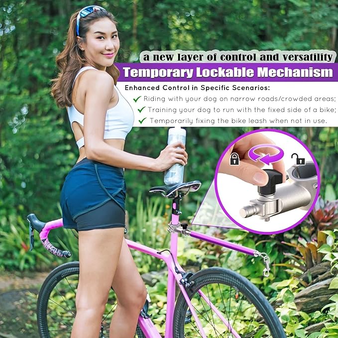 Hands-Free Bicycle Dog Leash for Medium & Large Dogs - 180° Rotating/Fixed Attachment, Shock-Absorbing Spring & Quick-Release Connector, Durable Cycling Leash for Safe, Smooth Rides with Pets (DBL-P)
