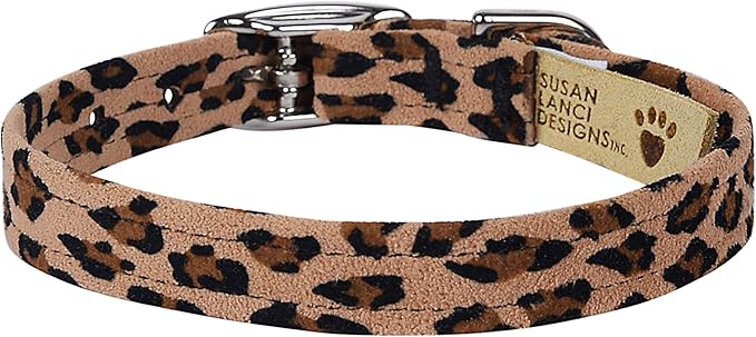 Susan Lanci Designs Ultrasuede Premium Dog Collar, Cheetah, Small