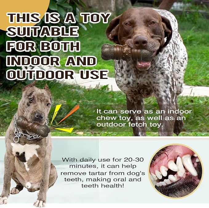 Dog Chew Toys for Aggressive Chewers, Indestructible Tough Squeaky Interactive Dog Toy, Dog Grinding Teeth Mentally Stimulating Chew Toy for Medium/Large Dogs