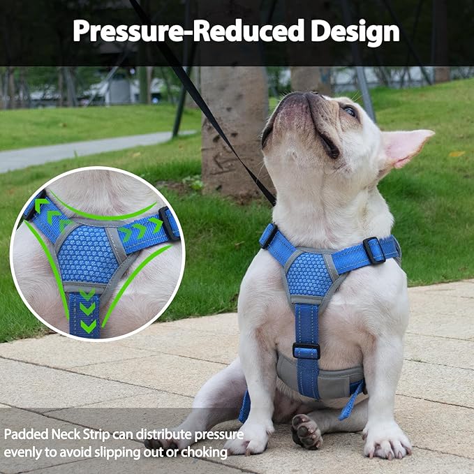 Huntboo Escape Proof Dog Harness, Escape Artist Harness, Reflective Dog Harness with Handle, Durable,Adjustable Vest for Small Medium Large Dogs Walking, Training,and Running Gear(Sea Blue,XL)