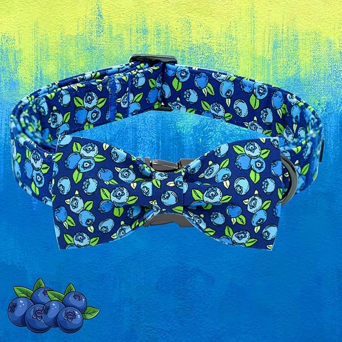 Elegant little tail Dog Collar- Cute Blueberry Dog Collar with Bow for Large Dogs, Male Adjustable Cotton Summer Pet Bow Holiday Puppy Collar for Small Medium Large Dogs