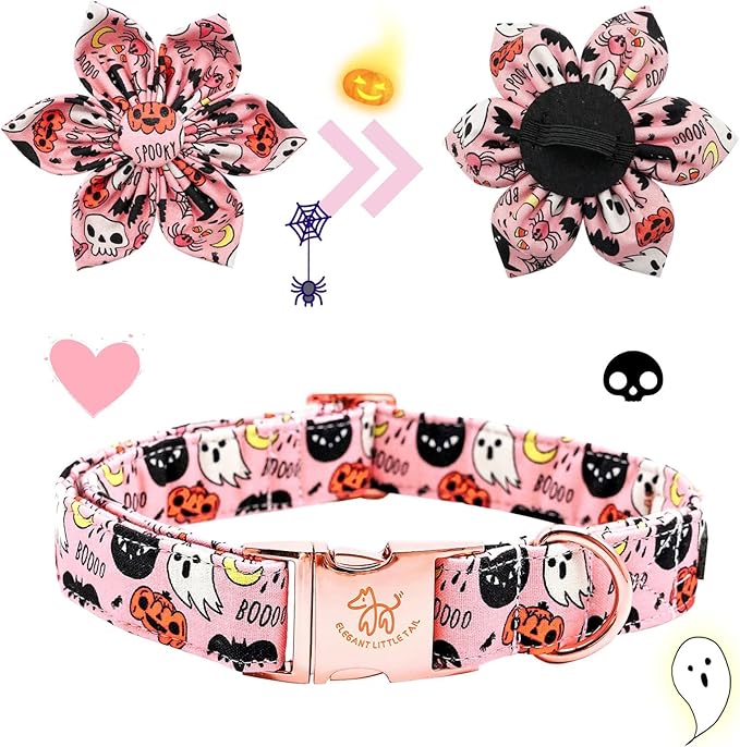 Elegant little tail Dog Collar with Flower, Fall Dog Collar Halloween Pumpkin Flower Collar Dog Girl Pet Collar Dog Collars for Large Dog