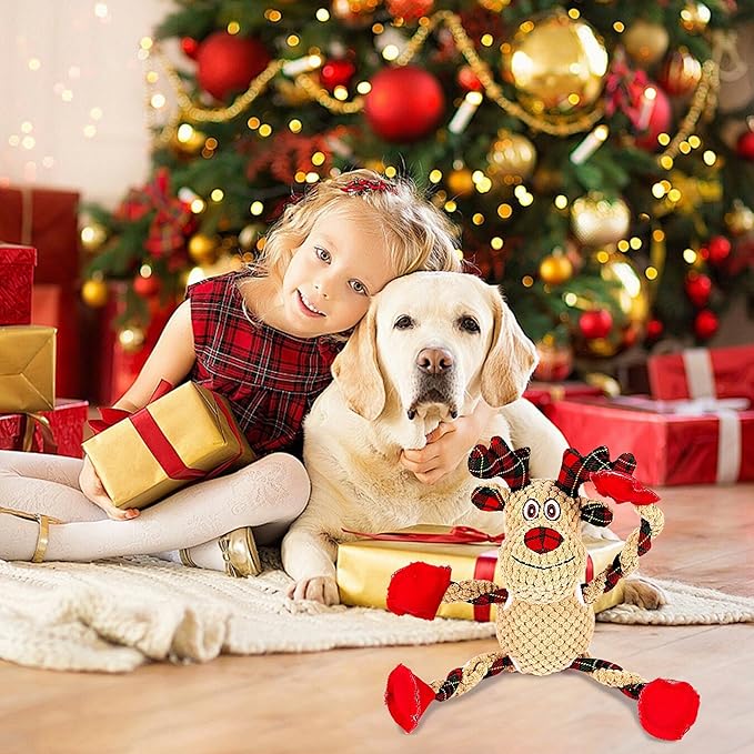 Christmas Dog Toys for Small Medium Large Dogs, Squeaky Plush Chew Toys with Squeaker & Crinkle - Tough Durable Lambchop Stuffed Animal, Puppy Stocking Stuffers (Light Brown)