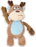 Dog Toy Squeaky Chewing Rope Stuffed Plush Animal with Crinkle Paper Interactive Soft Aggressive S-M-L Pets Gift Holiday Khaki Elk