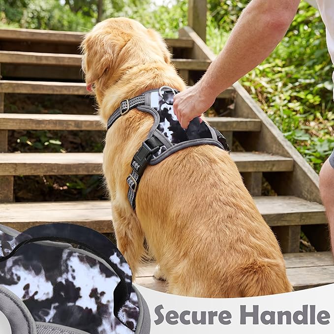 Funfox Dog Harness No Pull, Adjustable Pet Vest Harness, Super Soft Material with Vertical Handle Easy Control, Reflective Night Walking, 2 Leash Clips for Medium Sized Dogs, Misty Gray, M