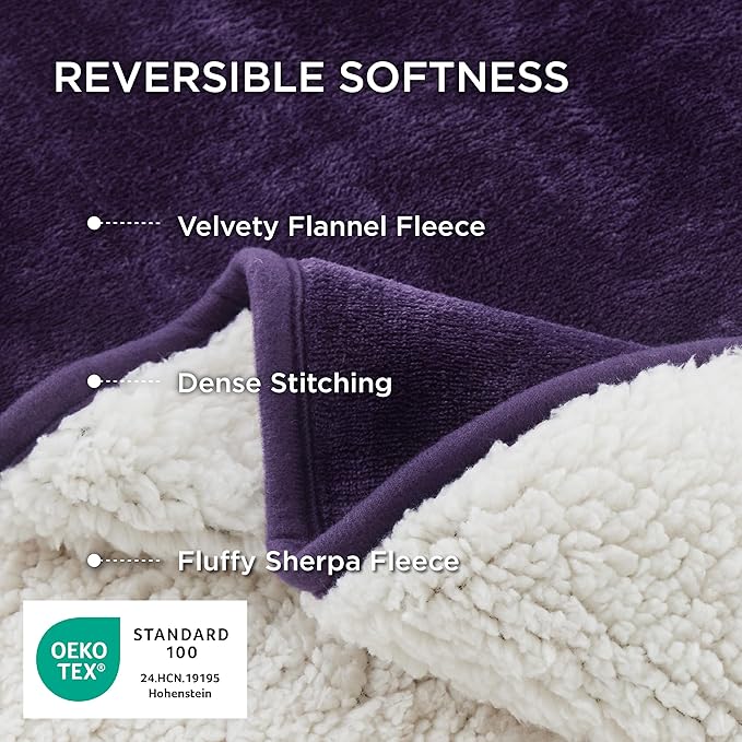 Bedsure Waterproof Blanket for Bed - Sherpa Fleece Waterproof Dog Blankets for Large Dogs, Pet Blankets for Bed/Couch/Dog Crate, Soft Plush Reversible Furniture Protector, King, 108"x86", Eggplant