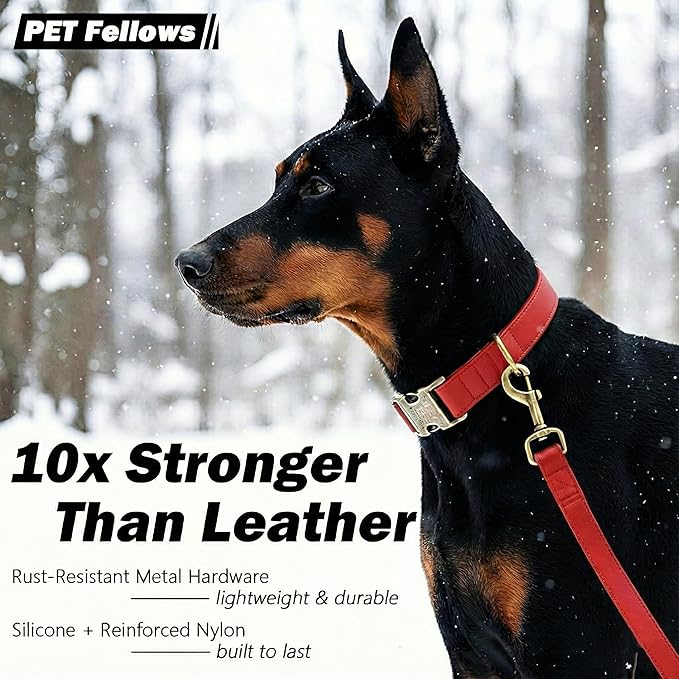 Dog Collars for Large Dogs Silicone Leather Dog Collars Soft Flexible Waterproof Odor-Proof Durable Thick Classic Adjustable Pet Puppy Collar (Red, Large (14.5-24" Neck))