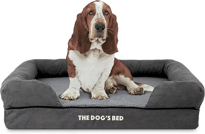 The Dog’s Bed Orthopedic Memory Foam Dog Bed with Bolsters, Plush Fabric, Grey Plush, Large