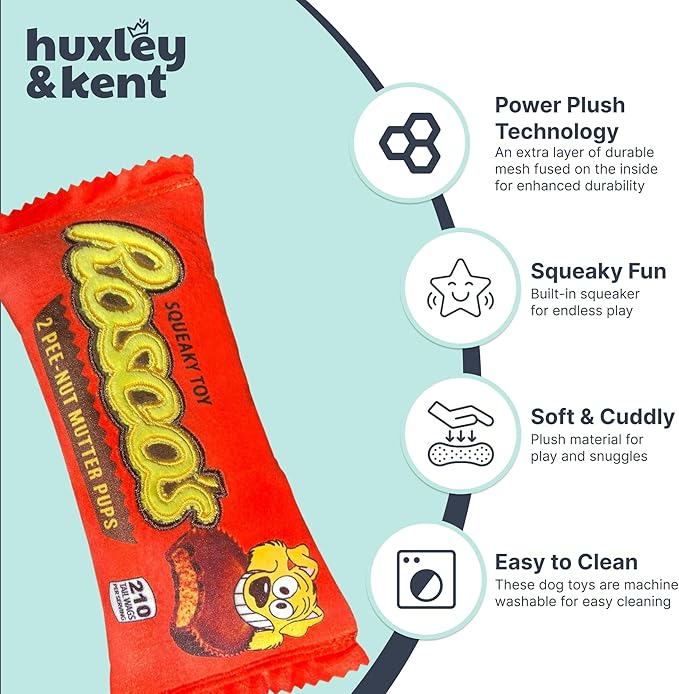 Huxley & Kent Funny Dog Toy w/Squeaker – Power Plush Squeaky Dog Toys for Small, Medium & Large Dogs – Soft Stuffed Animal for Indoor Play & Fetch - Roscos, Large