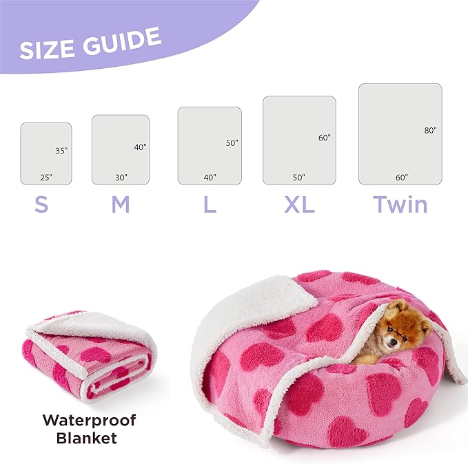 LE SURE Waterproof Puppy Blanket for Large Dogs - Washable Double Sided Dog Blankets Valentine's Day Gift with Warm Soft Sherpa Fleece, Pet Cat Blanket for Couch Protection, Lover Hearts
