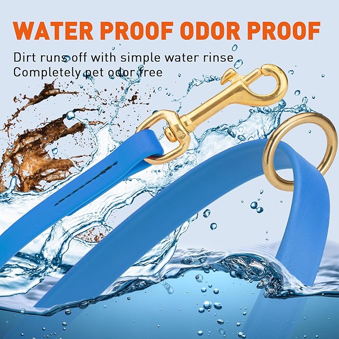 Viper Biothane K9 Working Dog Leash Waterproof Lead for Tracking Training Schutzhund Odor-Proof Long Line with Solid Brass Snap for Puppy Medium and Large Dogs 6ft, Cerulean Blue
