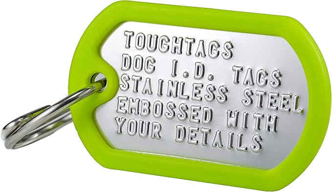 Dog Tags for Dogs, Custom Dog Collar ID Tag Personalized for Pets - Super Tough, Quiet Embossed Military Style Stainless Steel Dog Name tag (Green)