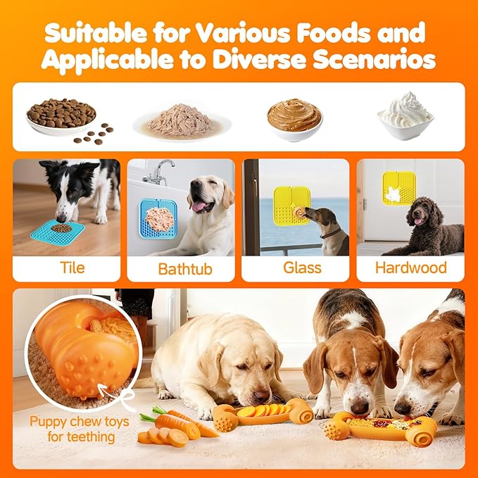 Dog Enrichment Toys 6 Pack-Dog Toys to Keep Them Busy,Lick Mat,Ball & Chew Bone with Peanut Butter,Frozen Treat Puzzle Dispenser for Anxiety Relief,Reduce Boredom,Christmas New Year Gifts