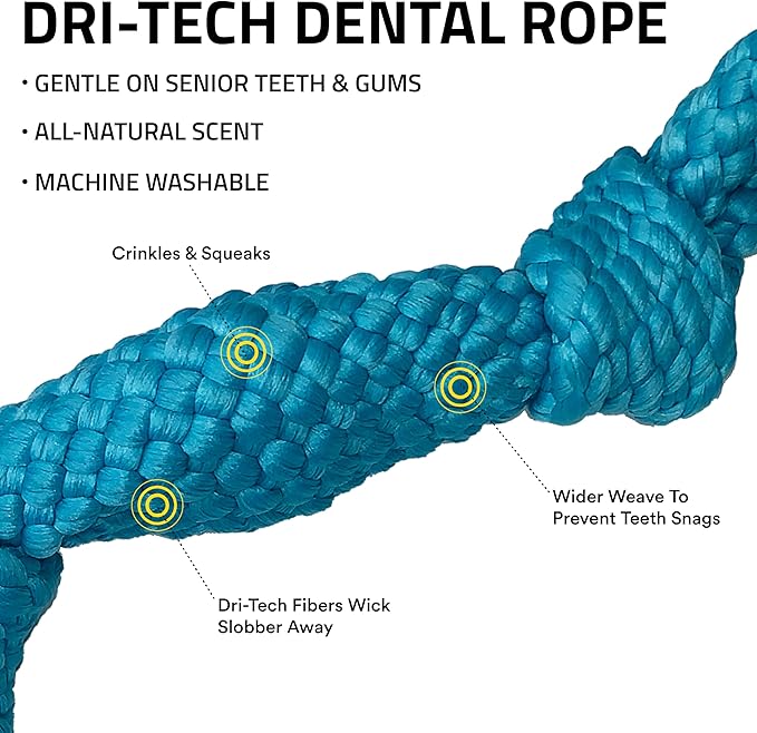Playology Dog Toys | Dri-Tech Dental Rope Toy for Dogs - Gentle on Teeth | Jumbo Peanut Butter Scented Toy - Easy to Clean and Made from Non Toxic Materials