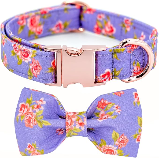 Tunkoo Dog Collar Elegant Bow Tie Unique Style Super Soft Comfy Adjustable Cotton Collar with Premium Metal Buckle, for Puppy Small Medium Large Pet Supplies（Purple Fill，M）