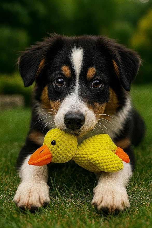 Yellow Duck Calming Dog Toy, Durable Plush Squeaky Toy with Cotton Filling, Stress Relief & Boredom Relief for Teething Puppies and Medium Dogs