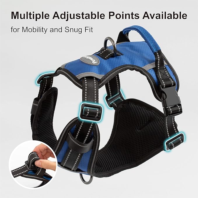 No Pull Dog Harness, Reflective Walking Dog Harness with Easy Control Handle and Front & Back Clips,Adjustable Breathable Soft Padded Dog Vest Harness for Large Medium Small Dogs,Blue,L