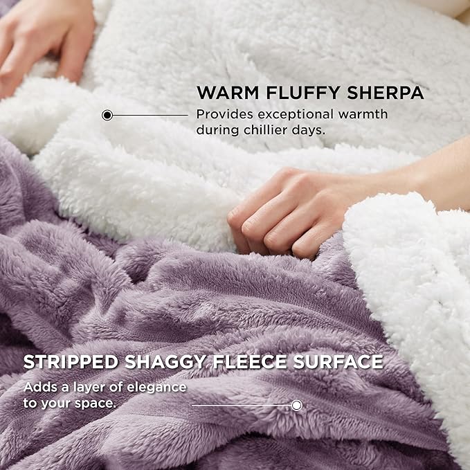 Bedsure Sherpa Blanket Twin Size for Couch - Super Soft, Cozy Fleece Thick Warm Blanket for Winter, GentleSoft Plush & Fluffy Throw Gift for Women, Home Room Decor, Purple, 60x80 Inches