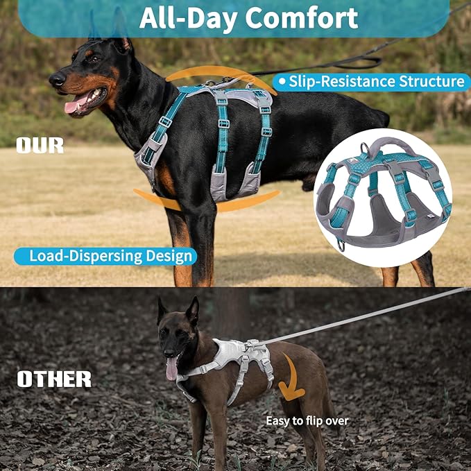 Huntboo Reflective Dog Harness with Handle, Escape Proof, No Slip, Breathable, Lightweight, Adjustable Lift Harness for Small, Medium, and Large Dogs Walking, Training, and Running Gear(Teal Blue,XL)