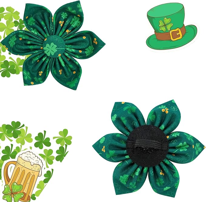 Elegant little tail St. Patrick's Dog Collar, Green Clover Dog Collars Cute Pet Gift Cute Puppy Flower Adjustable Pet Collars for Medium Dogs