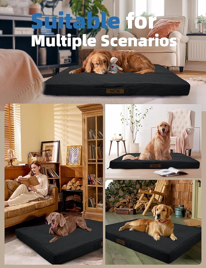 Sytopia Indestructible 42 Inch Orthopedic Waterproof Dog Crate Bed chew Proof for Extra Large Dogs, Removable Washable Cover, Egg Crate Foam Mat, Suitable for Dogs Up to 100 Lbs, Dark Grey