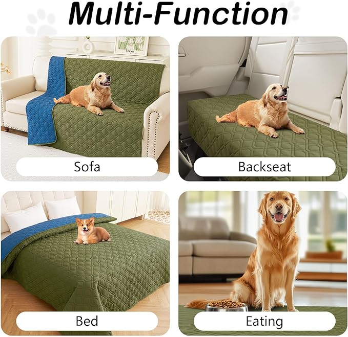 hyha Waterproof Dog Bed Blanket, Soft Pet Blankets, Waterproof Couch Cover for Dogs, Reversible Sofa Covers Washable for Furniture (40x80 Inch, Green/Navy Blue)