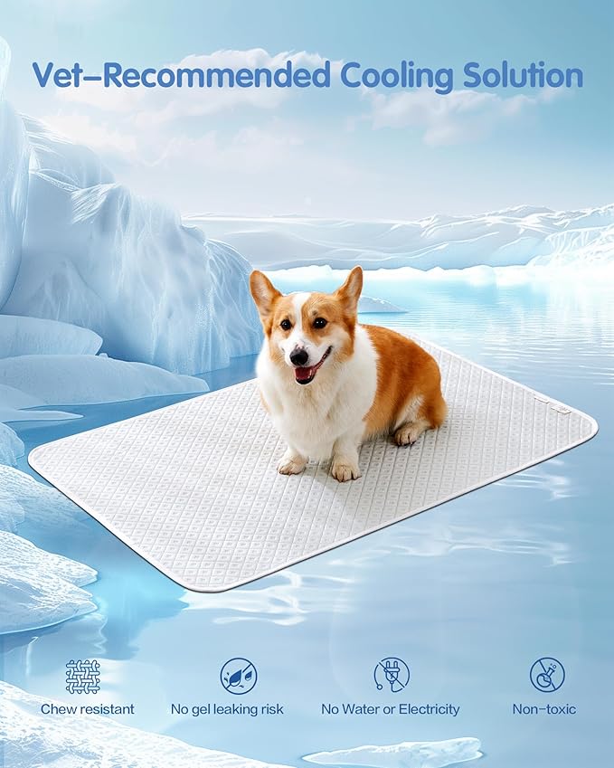 Dog Cooling Mat - Instant Cooling Pet Bed for Dogs & Cats, 6-12°F Drop, Non-Toxic & Machine Washable, Anti-Slip Bottom, Cool Mat for Indoor & Travel Use Light Gray 36" x 24"