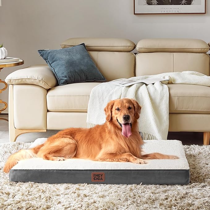 EHEYCIGA Orthopedic XL Dog Beds for Extra Large Dogs with Removable Washable Cover for Crate, Beige, 41x27