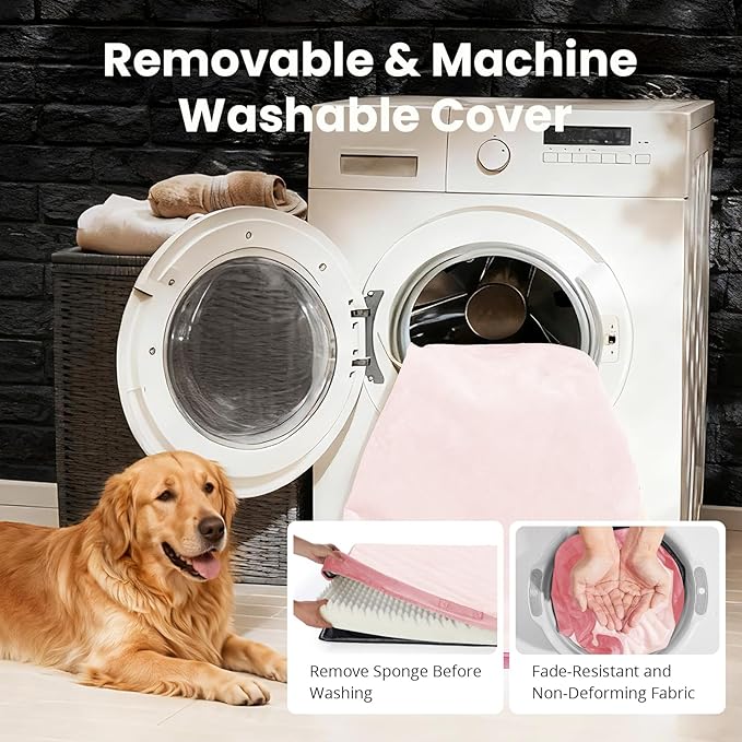 OhGeni Orthopedic Waterproof Dog Bed for Medium Large Dogs, Machine-Washable Removable Cover in Easy-Clean Fabric, High Density Foam & Easy-Carry Handle, Wider and Larger, 36 inch (Pink)