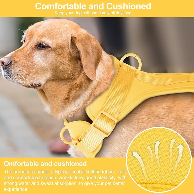 No Pull Lightweight Dog Harness: Adjustable Durable Breathable Mesh Pet Vest Harness with Soft & Comfortable Cushion, for Small Medium Large Dogs (XS, Butter Yellow)