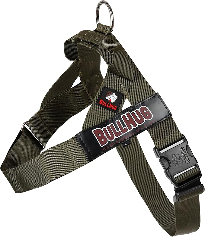 BULLHUG Adjustable Dog Harness– No Pull, No Choke – for English Bulldogs, French Bulldogs, Pugs & Broad-Chested Breeds – Easy, Safe Walks (Olive Green, Medium)