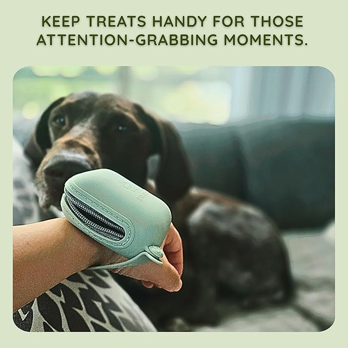 Premium Silicone Dog Walking Duo Set – BPA-Free Silicone Poop Bag Holder + Small Treat Pouch – Zero Plastic, Durable, Dishwasher Safe, with 1 Roll of Pawtria Dog Poop Bags – Green