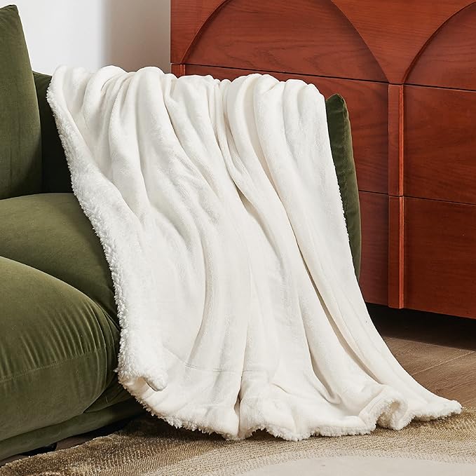 Bedsure GentleSoft Sherpa Fleece Twin Size Blanket for Couch, Non-Heated, Thick and Warm Throw for Women and Men, Soft Fuzzy Plush Twin Blanket for Winter, Cream, 60x80 Inches