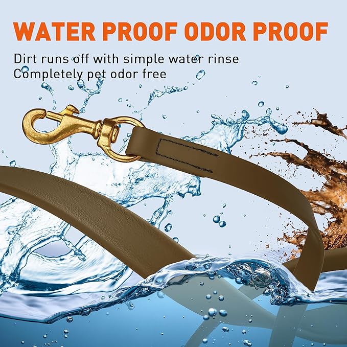 Viper Biothane K9 Working Dog Leash Waterproof Lead for Tracking Training Schutzhund Odor-Proof Long Line with Solid Brass Snap for Puppy Medium and Large Dogs, 15ft Coyote Brown