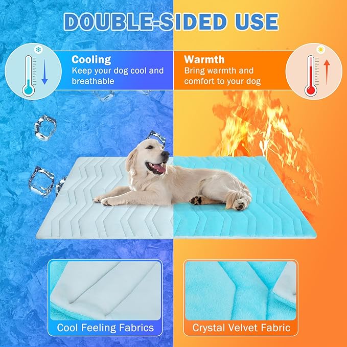 SCENEREAL Dog Cooling Mat for Crate, Thicken Self-Cooling Dog Pad Reversible (Cool & Warm), 59"x40" Extra Large Pet Cool Bed Use in Kennel Sofa, Machine Washable, Durable Non-Toxic Gel, Outdoor