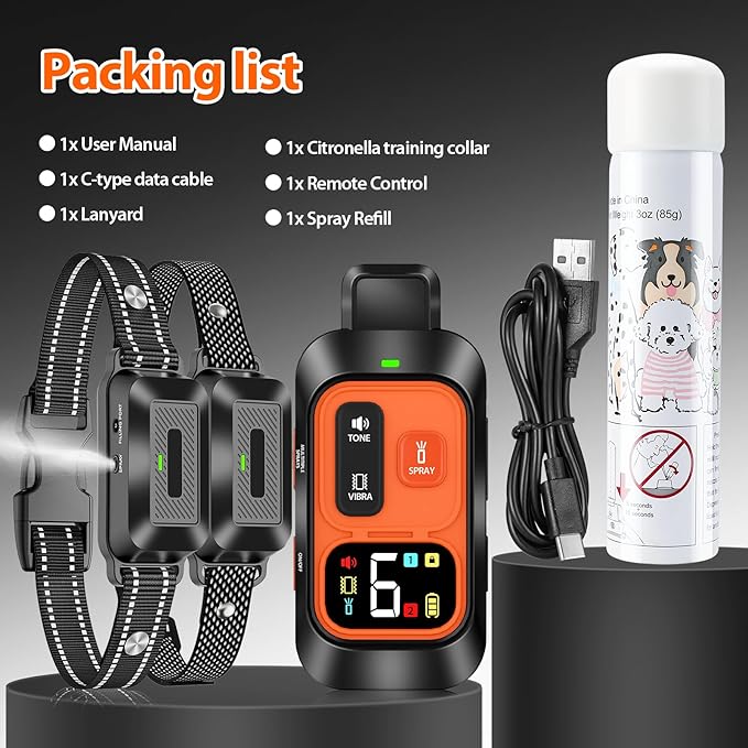 Citronella Dog Training Collar [2*Bark Collar] 1000FT Citronella Dog Bark Collar with Remote Innovative with Beep/Spray/Vibration 1-6 Levels for All Breeds 4 Training Modes Citronella Collar