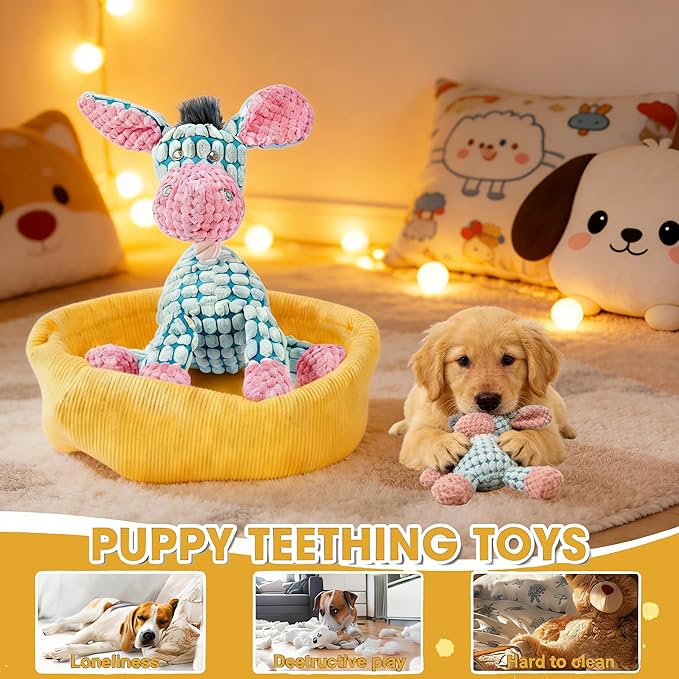 Best Pet Dog Squeak Toys,High-Elastic Soft Fabric Stress-Relief Plush Toy for Dogs,Indoor Interactive Chew Toy,Suitable for Small and Medium-Sized Dogs.Keep Them Active and Busy (Pinkish Blue)