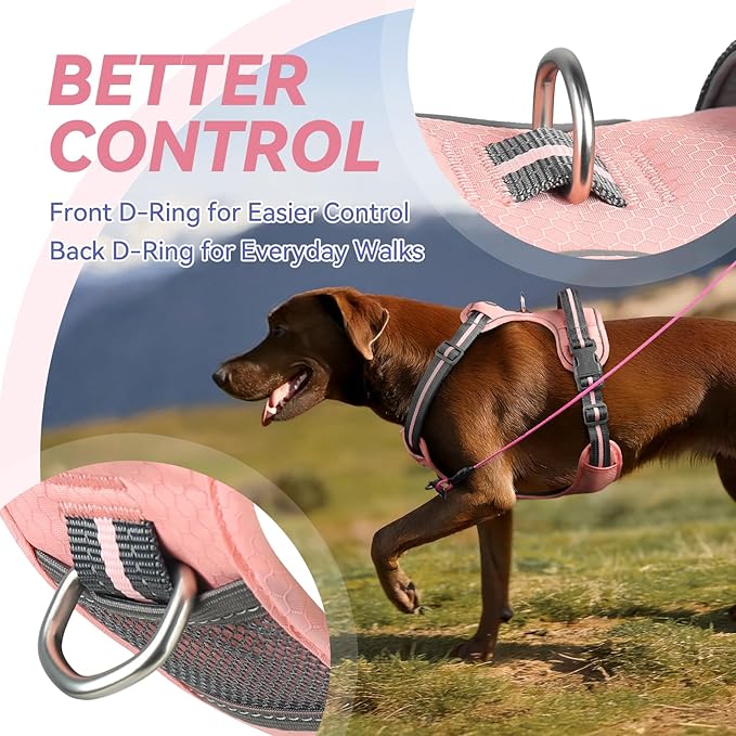 VIVAGLORY Dog Harness Easewalk No Pull Dog Harness with Handle Front Clip & Back Clip for Training Walking Lifting, No Pull Adjustable Easy On Padded Comfortable for Pet, M, Sakura Pink - Patterned