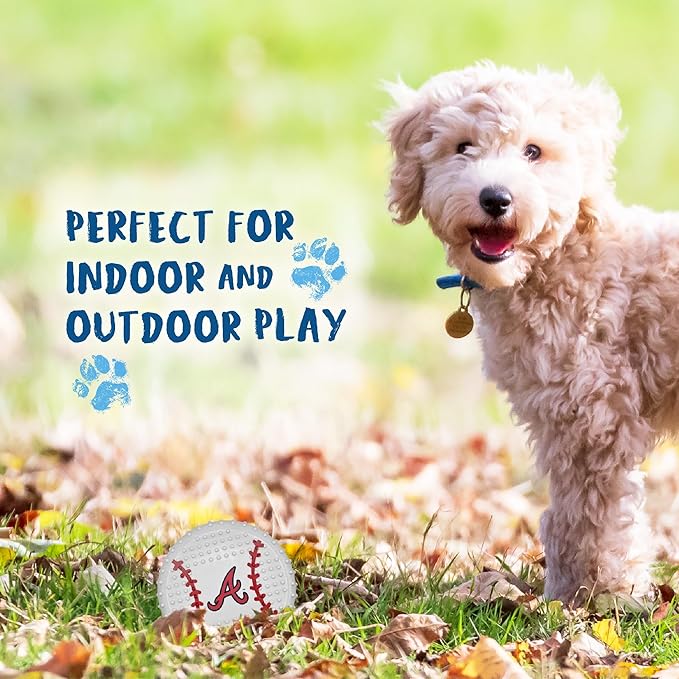 Pets First MLB Atlanta Braves Hard-Nylon Bacon-Flavored Baseball Chew Toy, Indestructible Dog and Cat Chewy Toy, Tug, Fetch Toy, Sporty Fun Toy for Dogs