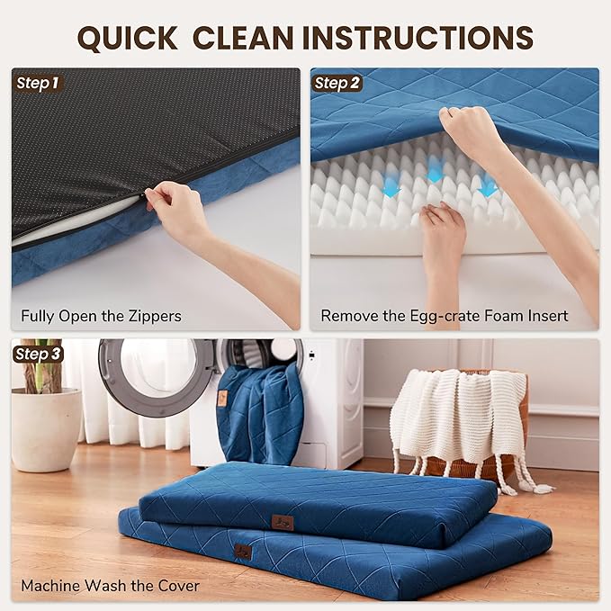 Orthopedic Dog Beds for Small Dogs, Washable Pet Bed Mat with Removable Cover, Waterproof Egg Crate Foam Puppy Bed Anti Slip, 23" x 18"