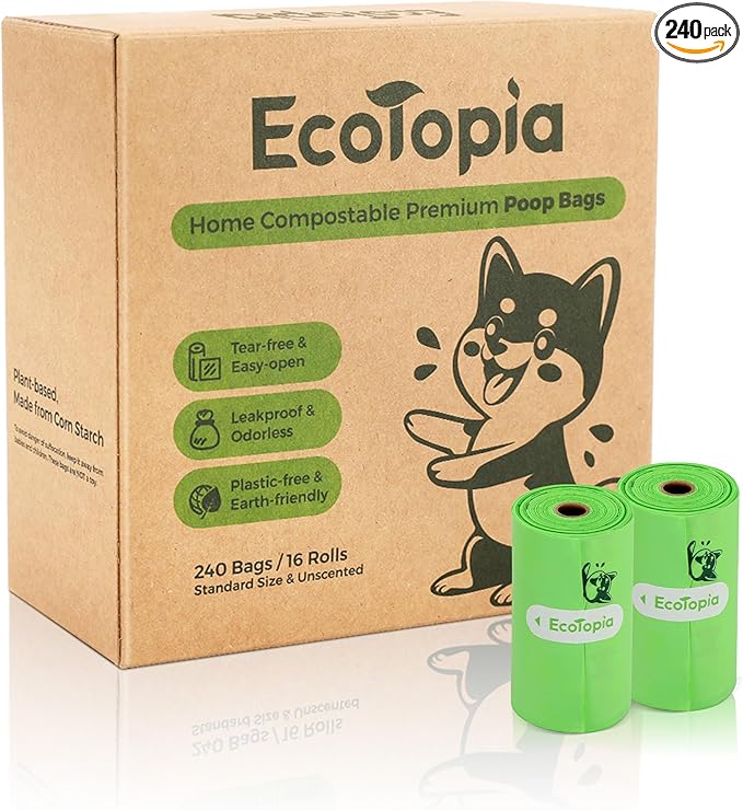 Tear-Free Biodegradable Dog Poop Bags, 240 Compostable Pet Waste Bags Rolls, Plant-Based & Plastic-Free, Extra Thick Leakproof, Unscented, ASTM D6400 & EN 13432 Compliant,Light Green