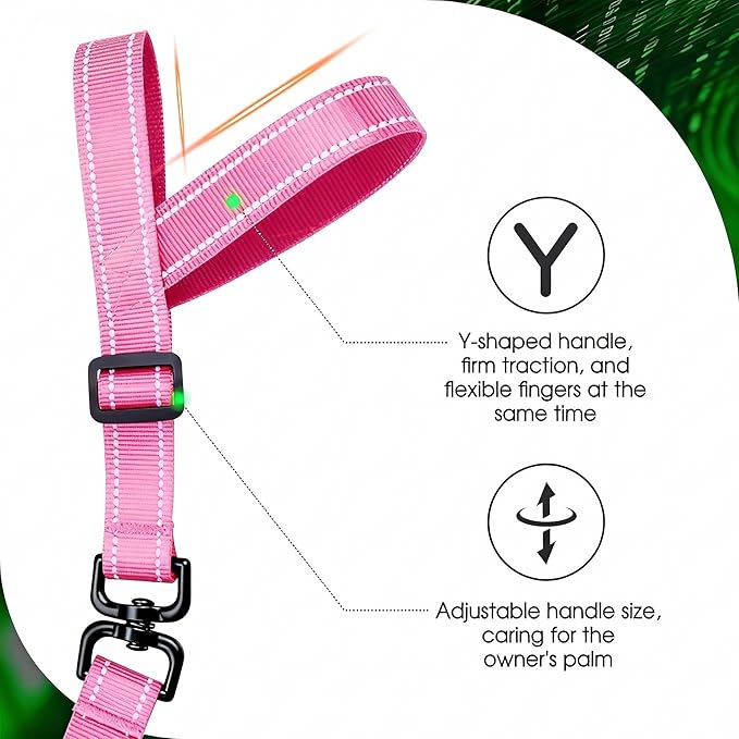 Hands-Free Dog Leash, Heavy Duty No-Pull Training Lead w/Anti-Tangle & Reflective Thread for Small Medium Dogs for Running/Walking Pink 4Ft