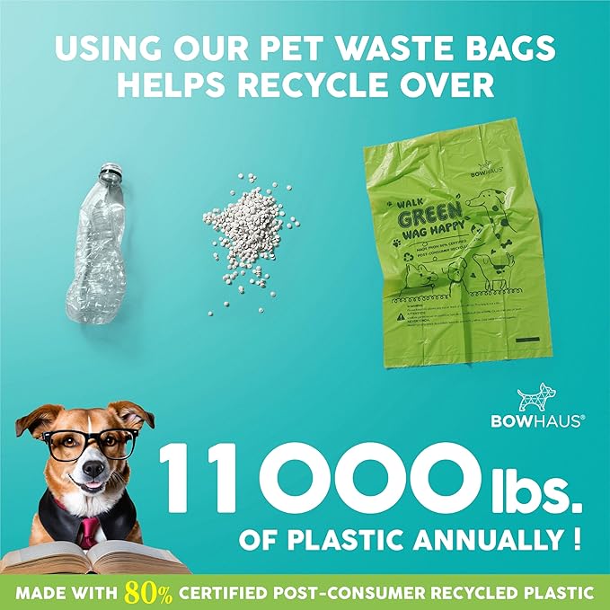 Lavender Scented Dog Poop Bags w/Dispenser, 80% PCR Eco-Friendly Materials, 9” x 13” Extra Thick Leak Proof Waste Bag for Pet, Doggy Bag Refill Rolls, Versatile Dog Waste Bags, 1005 Counts