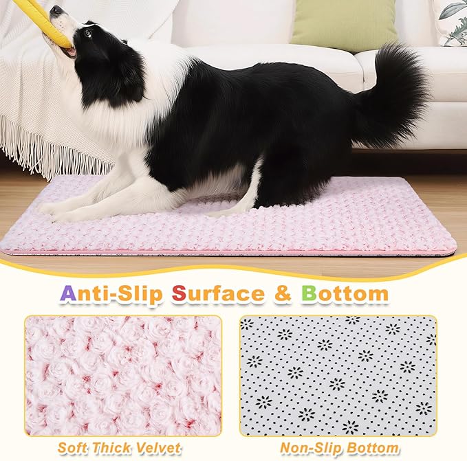 Dog Bed for Crate High Resilience Foam Crate Pad Mat for Medium Large Dogs Washable Anti-Slip,35" x 22", Pink