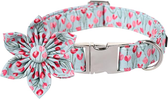 Lionet Paws Design Dogs Collar Cute Adjustable Flower Dog Collars for Girl Female Small Medium Dogs with Tulips M