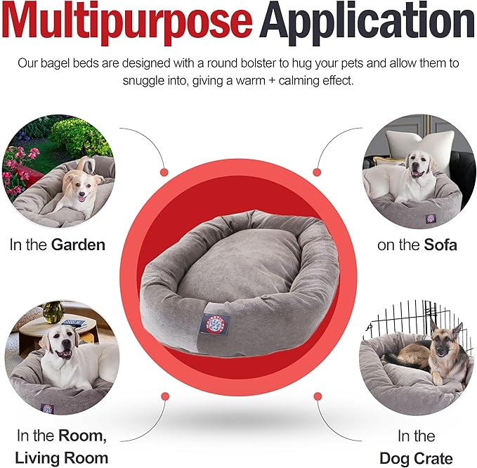 Majestic Pet 32 Inch Micro Velvet Calming Dog Bed Washable – Cozy Soft Round Dog Bed with Spine for Head Support - Fluffy Donut Puppy Mat 32x23x7 (inch) Medium - Vintage