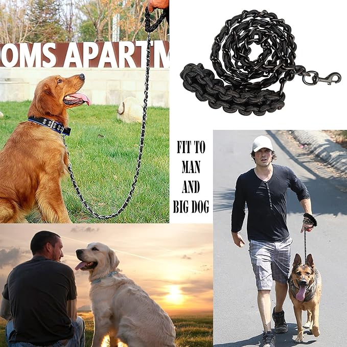 Dog Leash Leads Chain Rope Metal with Pet Collar Training Walking Heavy Duty Anti Bite 360 Hook for Medium and Large Dogs Black (X-Large)