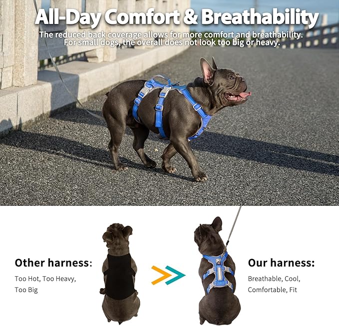 Huntboo Escape Proof Dog Harness,No Pull Reflective Harness with Lift Handle,Adjustable Pet Vest with Front and Back Leash Clips for Small Medium Large Dogs Walking Hiking Training (Sea Blue,XL)