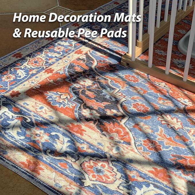 nunubaby Washable Pee Pads for Dogs, Stylish, Non-Slip and Leak-Proof Pee Pads. Reusable Potty Pads for Dogs for Crates and Floors.(Red/Floral, 54" x54" )
